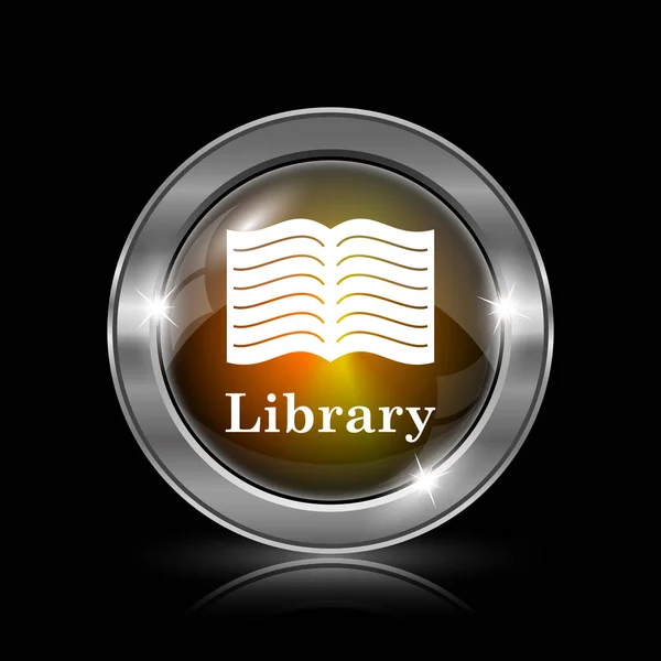 Піктограма Бібліотеки Металева Кнопка Інтернету Чорному Фоні — стокове фото