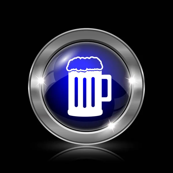 ビール アイコン 黒い背景に金属製のインター ネット ボタン — ストック写真