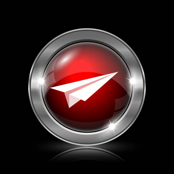 Paper Plane Icon Metallic Internet Button Black Background — Stock Photo, Image