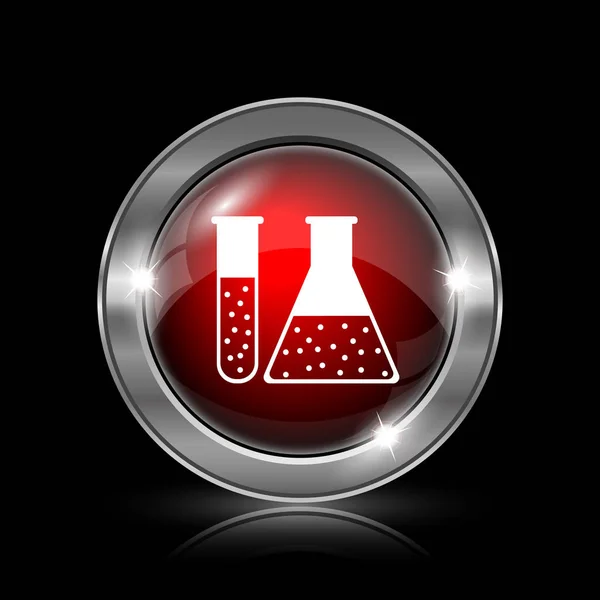 Chemistry set icon. Metallic internet button on black background