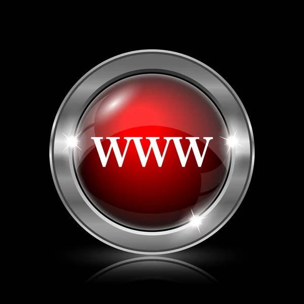 Εικονίδιο Www Μεταλλικό Κουμπί Internet Μαύρο Φόντο — Φωτογραφία Αρχείου