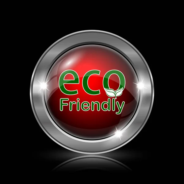 Eco Friendly Ikona Metalowy Przycisk Internet Czarnym Tle — Zdjęcie stockowe