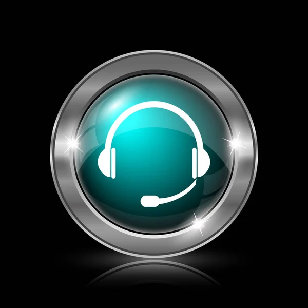 ヘッドフォンのアイコン 黒い背景に金属製のインター ネット ボタン — ストック写真