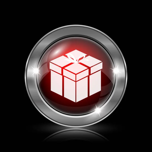 Gift Icon Metallic Internet Button Black Background — Stock Photo, Image