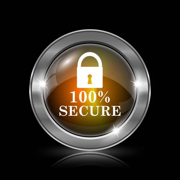 100 Bezpieczne Ikona Metalowy Przycisk Internet Czarnym Tle — Zdjęcie stockowe
