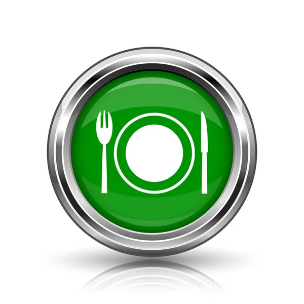 Значок Ресторану Металева Кнопка Інтернету Білому Тлі — стокове фото