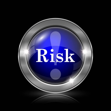 Risk simgesi. Siyah arka plan üzerine metalik Internet düğmesi