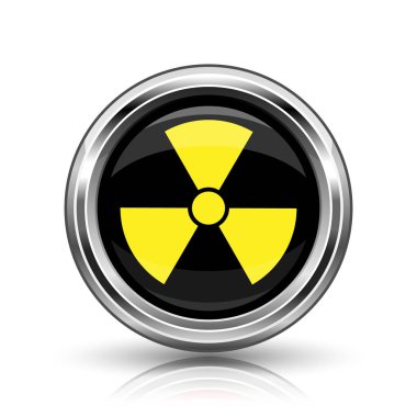 Radyasyon simgesi. Beyaz zemin üzerine metalik Internet düğmesi