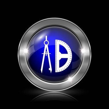 E-öğrenme simgesi. Siyah arka plan üzerine metalik Internet düğmesi