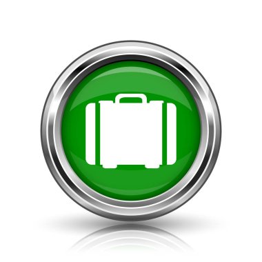 Bavul simgesi. Beyaz zemin üzerine metalik Internet düğmesi