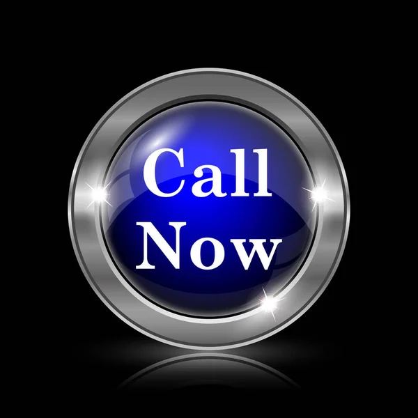 Call now icon. Metallic internet button on black background