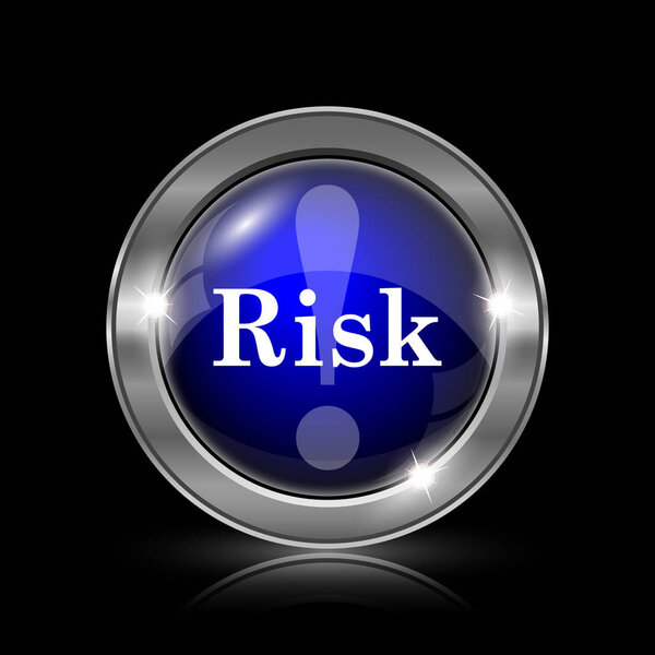 Risk icon. Metallic internet button on black background