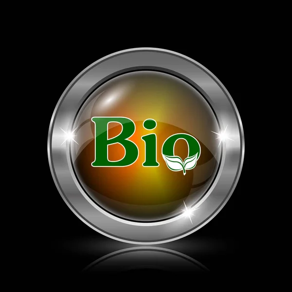 Icona Bio Pulsante Internet Metallico Sfondo Nero — Foto Stock