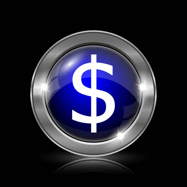Ikona Dolar Metalowy Przycisk Internet Czarnym Tle — Zdjęcie stockowe