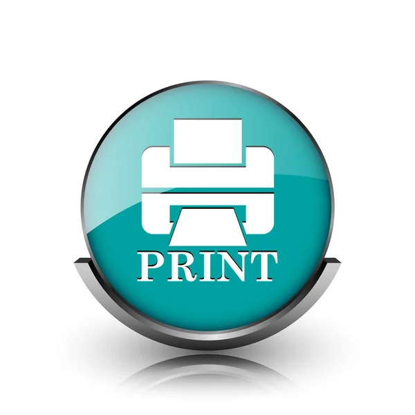 Impressora Com Ícone Palavra Print Botão Internet Metálica Fundo Branco — Fotografia de Stock