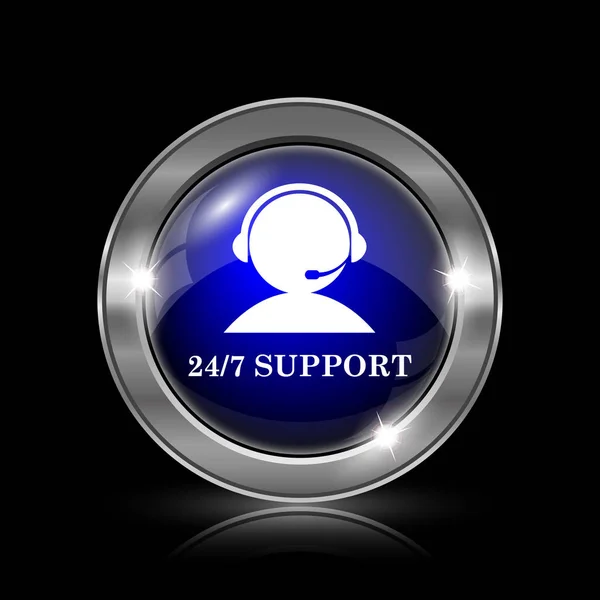 Support Icon Metallic Internet Button Black Background — Stock Photo, Image