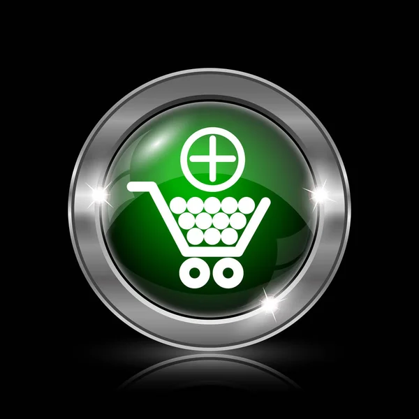 Silver Green Glossy Icon Black Background — Stock Photo, Image