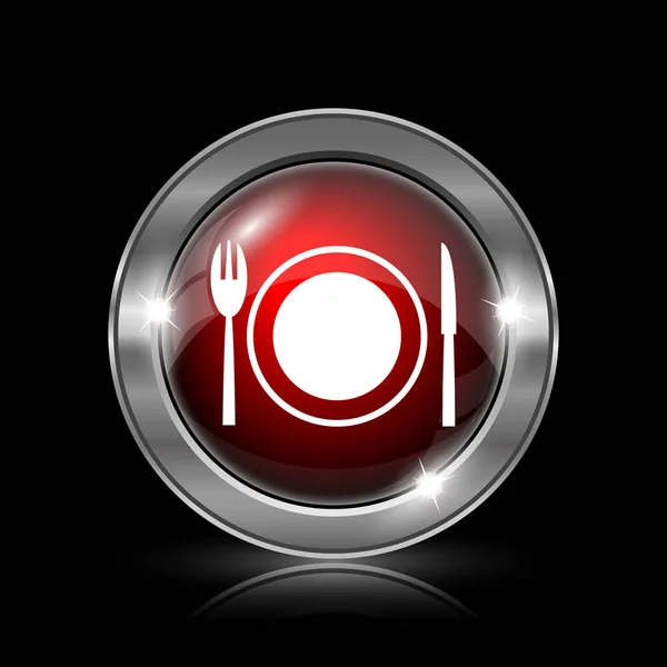 餐厅图标 黑色背景上的金属互联网按钮 — 图库照片