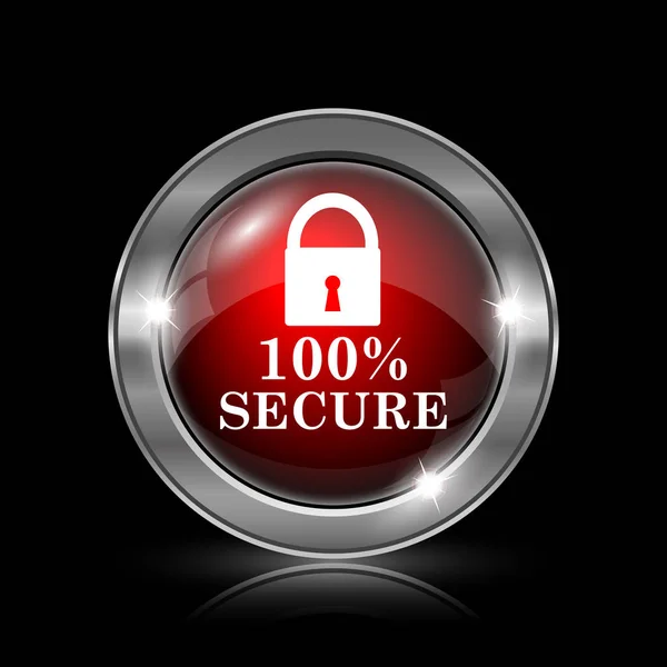 100 Безопасный Значок Металлическая Кнопка Интернет Черном Фоне — стоковое фото