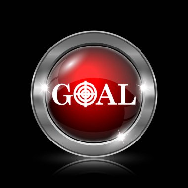 Hedef simgesi. Siyah arka plan üzerine metalik Internet düğmesi