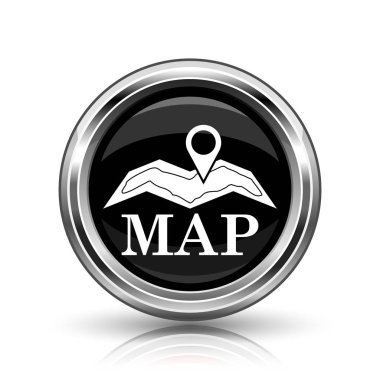 harita simgesi. beyaz zemin üzerine metalik internet düğmesi