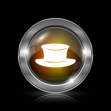 Şapka simgesi. Siyah arka plan üzerine metalik Internet düğmesi