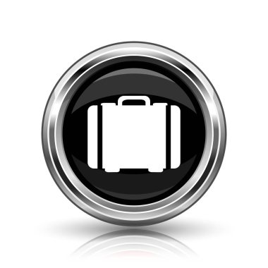 Bavul simgesi. Beyaz zemin üzerine metalik Internet düğmesi