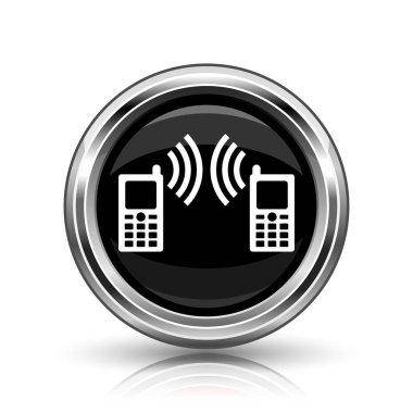 İletişim simgesi. Beyaz zemin üzerine metalik Internet düğmesi