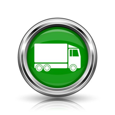 Kamyon simgesi. Beyaz zemin üzerine metalik Internet düğmesi