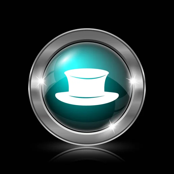 Icono Del Sombrero Botón Metálico Internet Sobre Fondo Negro — Foto de Stock