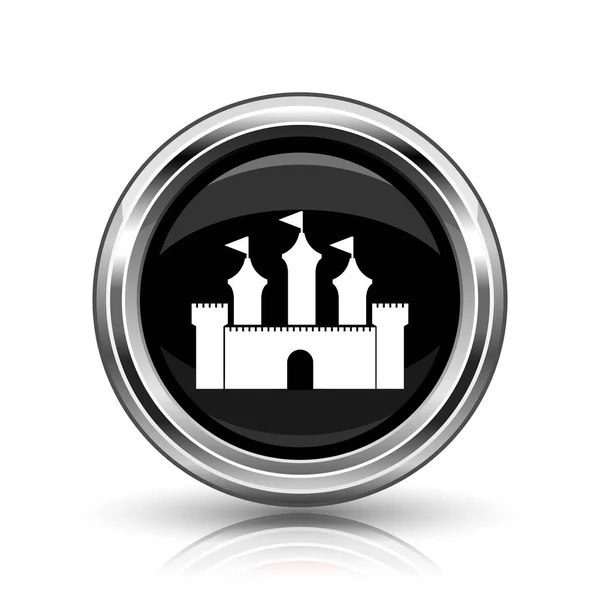 Castle Icon Metallic Internet Button White Background — Stock Photo, Image
