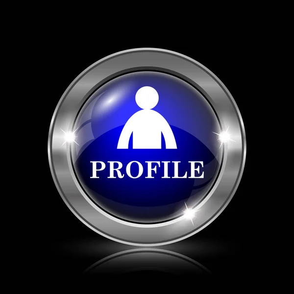 Profile icon. Metallic internet button on black background