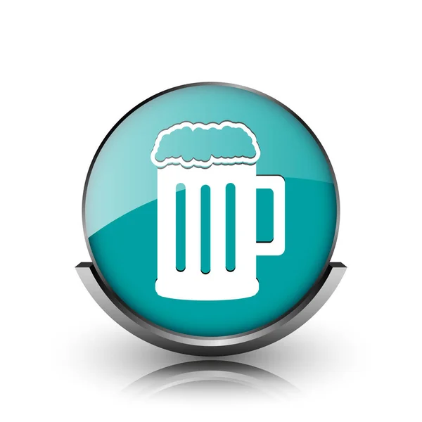 Ícone Cerveja Botão Internet Metálica Fundo Branco — Fotografia de Stock
