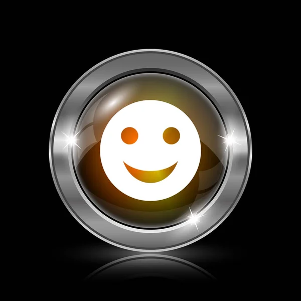 Smiley Icon Metallic Internet Button Black Background — Stock Photo, Image