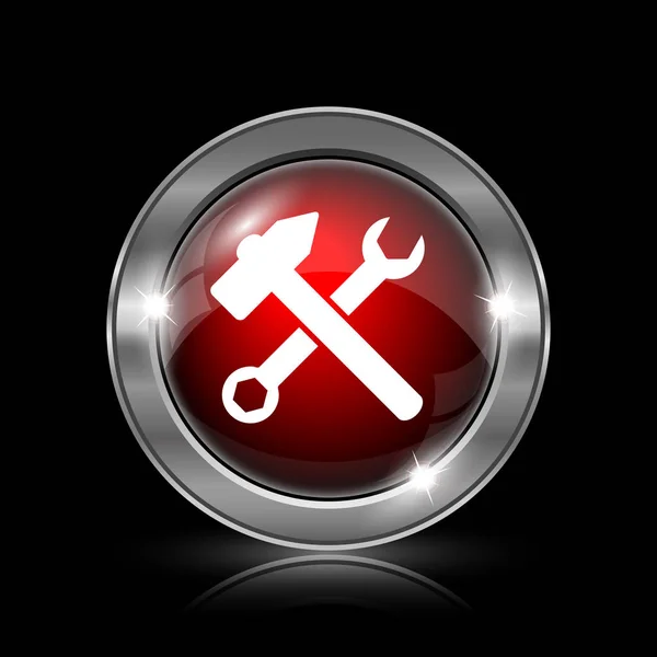 Ikona Narzędzia Metalowy Przycisk Internet Czarnym Tle — Zdjęcie stockowe