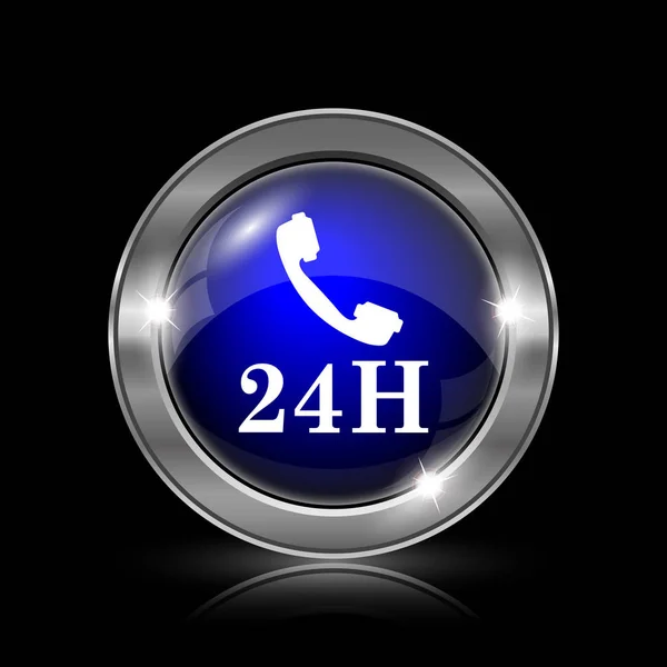 Icono Del Teléfono 24H Botón Metálico Internet Sobre Fondo Negro — Foto de Stock