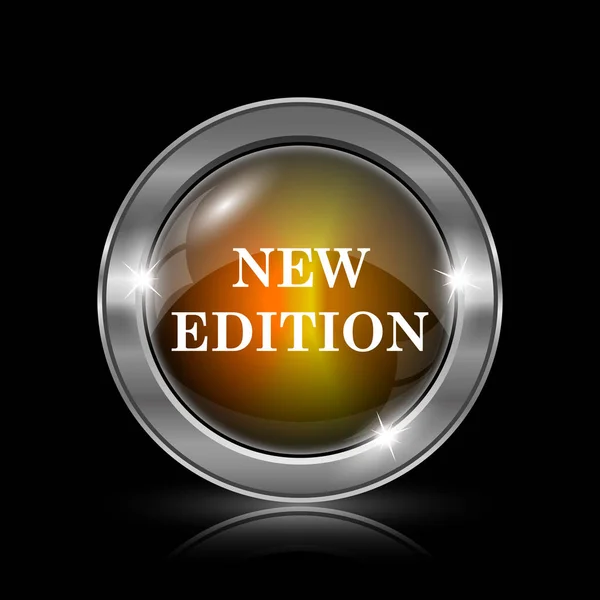 新しい版のアイコン 黒い背景に金属製のインター ネット ボタン — ストック写真