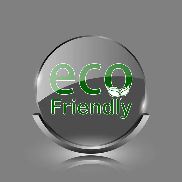 Eco Friendly Ikona Błyszczący Połysk Przycisk Internet Szarym Tle — Zdjęcie stockowe