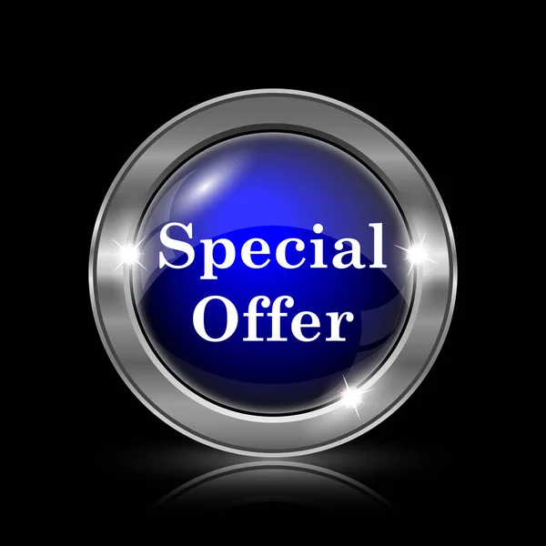 Special offer icon. Metallic internet button on black background