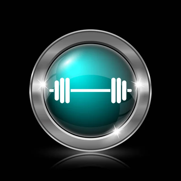 重量挙げのアイコン 黒い背景に金属製のインター ネット ボタン — ストック写真