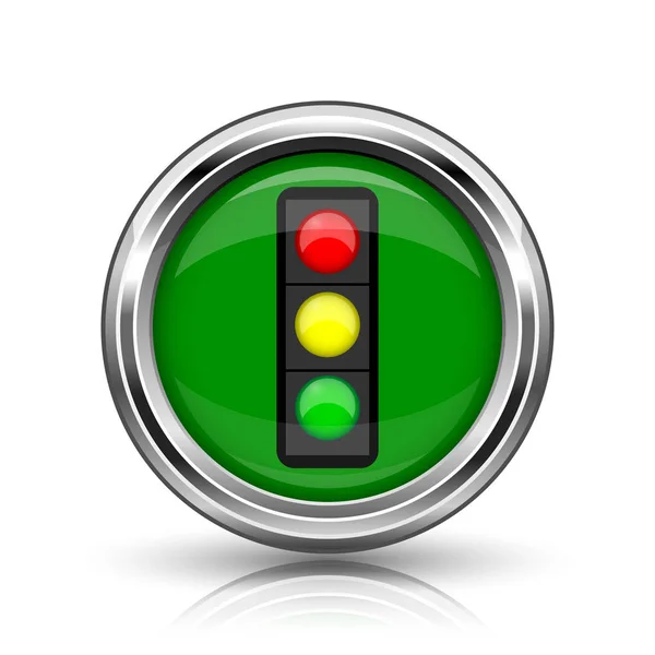 トラフィック ライト アイコン 白い背景の上の金属のインターネット ボタン — ストック写真