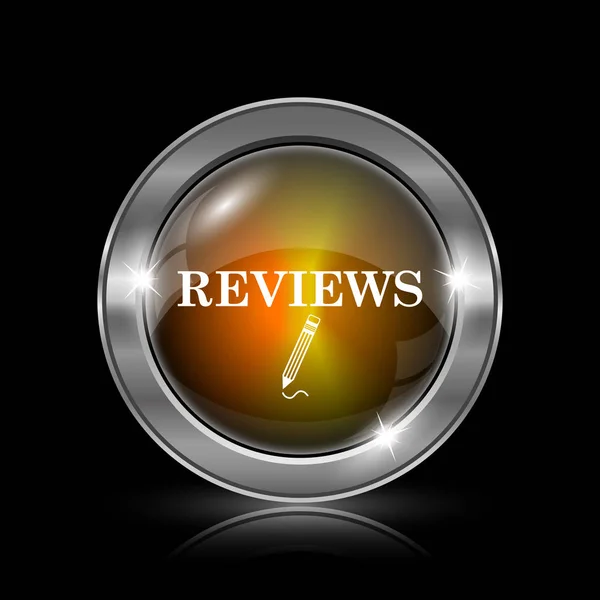 Reviews Icon Metallic Internet Button Black Background — Stock Photo, Image