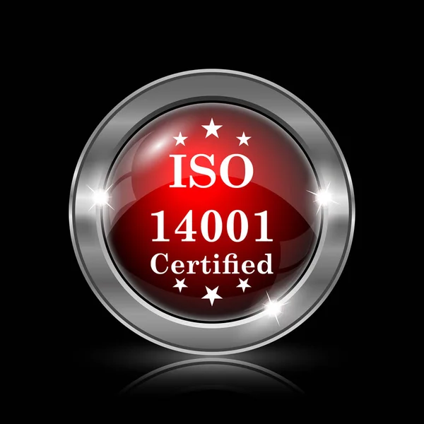 Iso14001 Ikonen Metalliska Internet Knappen Svart Bakgrund — Stockfoto