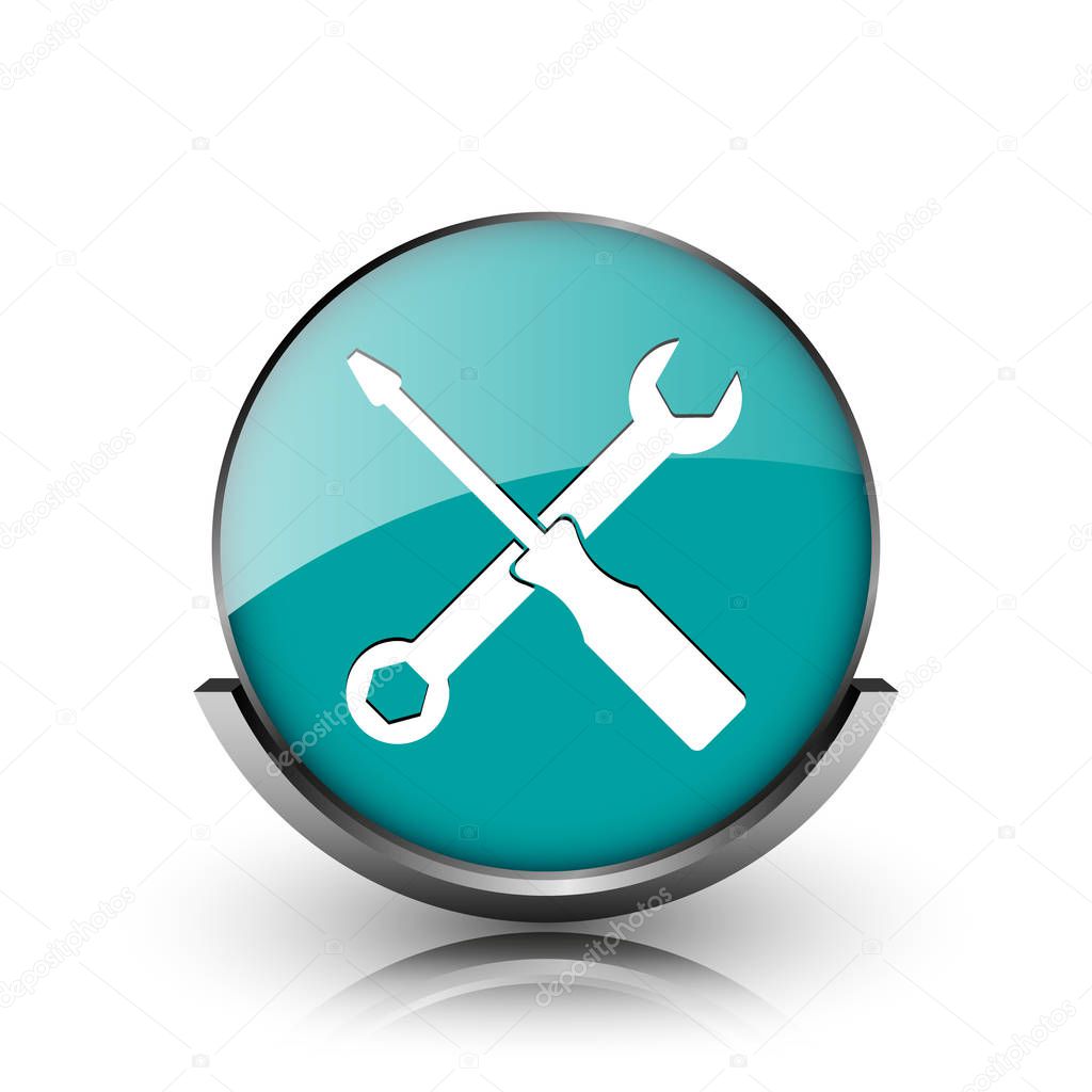 Tools icon. Metallic internet button on white background