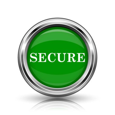 Güvenli simgesi. Beyaz zemin üzerine metalik Internet düğmesi