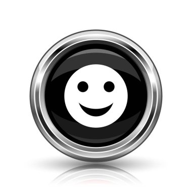 Gülen yüz simgesi. Beyaz zemin üzerine metalik Internet düğmesi