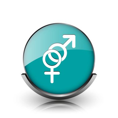 Seks simgesi. Beyaz zemin üzerine metalik Internet düğmesi