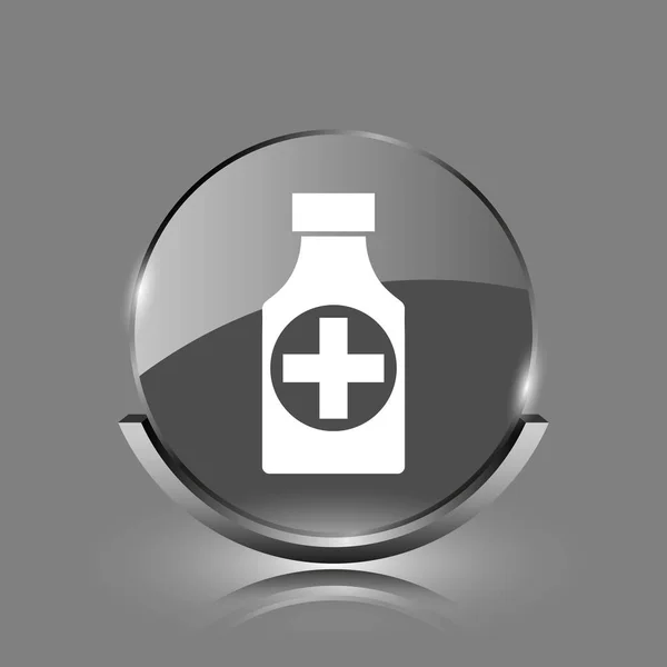 Pills Bottle Icon Shiny Glossy Internet Button Grey Background — Stock Photo, Image