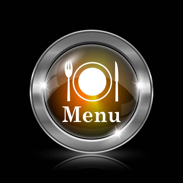 Icona Del Menu Pulsante Internet Metallico Sfondo Nero — Foto Stock