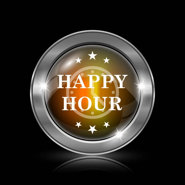 Happy Hour Simgesi Siyah Arka Plan Üzerine Metalik Internet Düğmesi — Stok fotoğraf